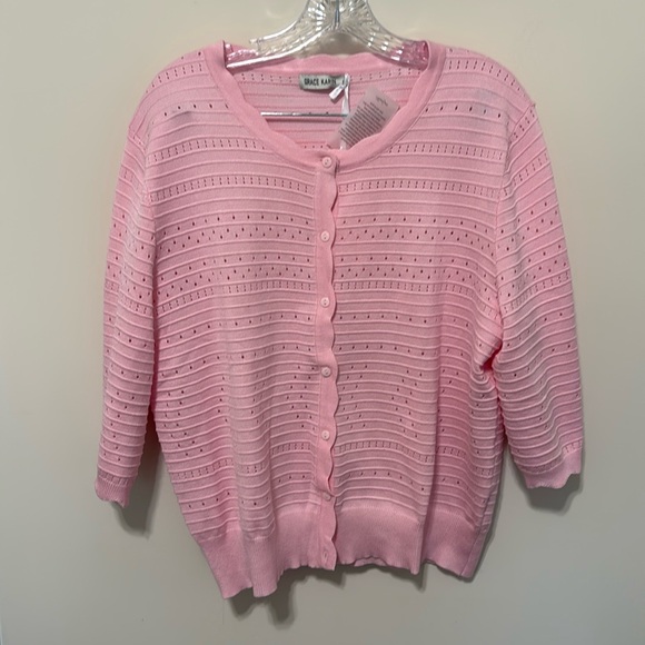 Grace Karin Women’s Pink Scallop Neck/Sleeves Cropped Cardigan / Size XXL - Picture 1 of 6